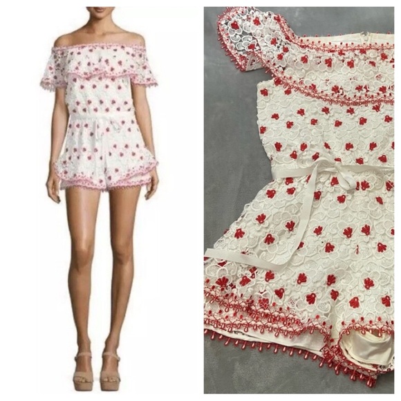 Alexis Clive lace floral off the shoulder shorts romper playsuit 3055 - Picture 1 of 12